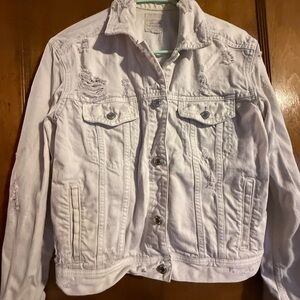 American Eagle Outfitters White Distressed Denim Jacket